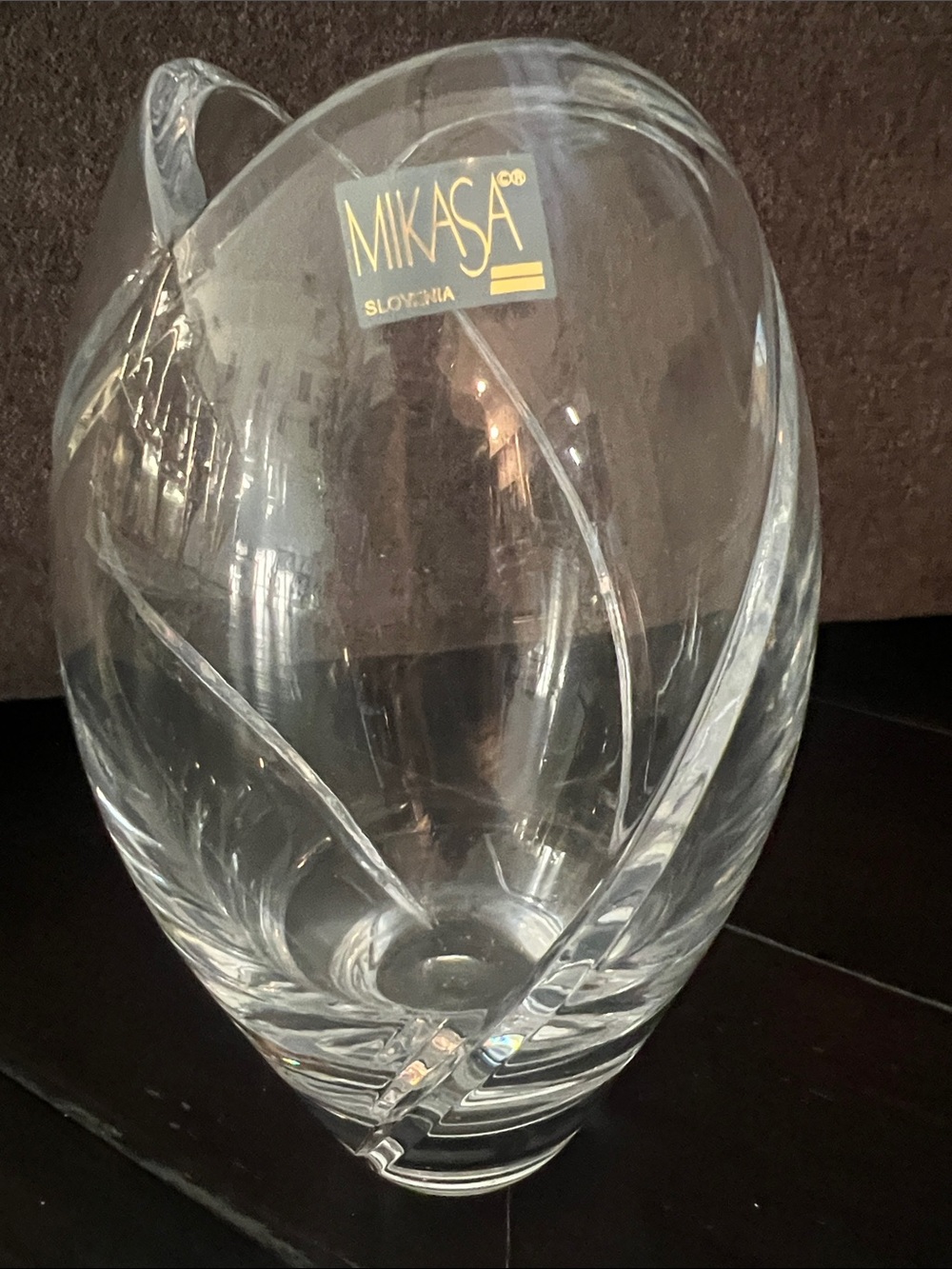 Mikasa Clear Crystal Sculpted Vase with Curved Ribbons